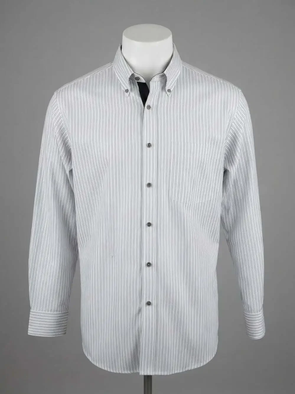 Paul Fredrick Men's Tailored Fit Striped Dress Shirt White Black Size